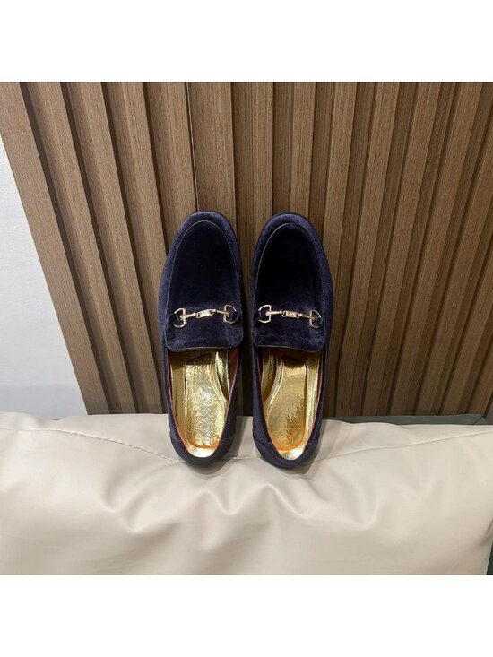 LCQL Men\'s Navy Leather Velvet Loafer Gold Buckle Slip On Comfortable Shoes main image 4